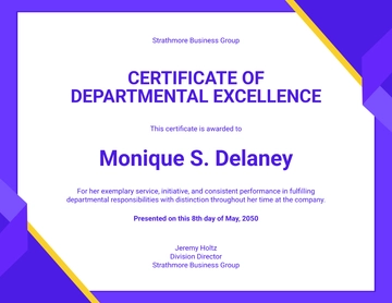 Free Departmental Work Certificate Template to Edit Online
