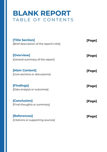 Free Blank Report Table of Contents Template to Edit Online