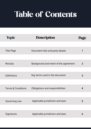 Free Legal Document Table of Contents Template to Edit Online