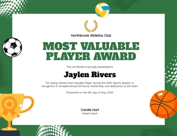 Free Green Sports MVP Certificate Template to Edit Online