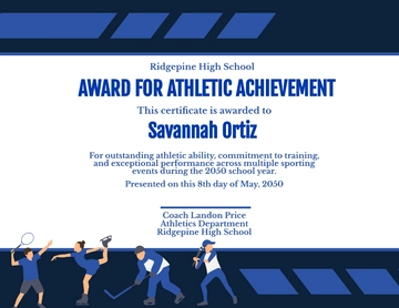 Free Blue Athletic Sports Certificate Template to Edit Online