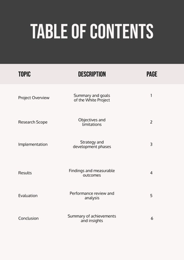 Free White Project Table of Contents Template to Edit Online