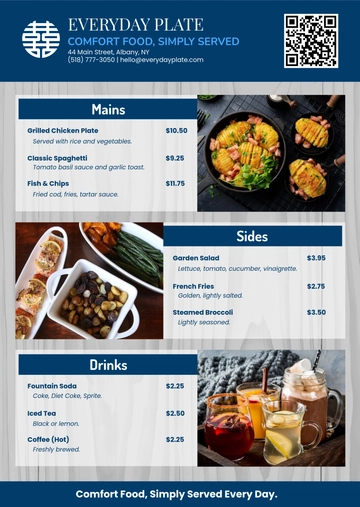 Free Simple Layout Restaurant Menu Template to Edit Online