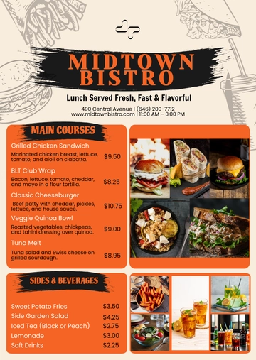 Free Lunch Restaurant  Menu Template to Edit Online