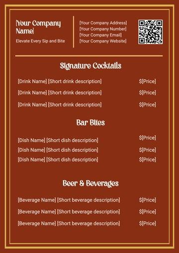Free Blank Bar Restaurant Menu Template to Edit Online