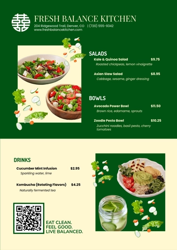 Free Green Healthy Restaurant Menu Template to Edit Online