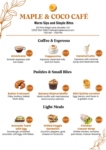 Free Printable Cafe Restaurant  Menu Template to Edit Online