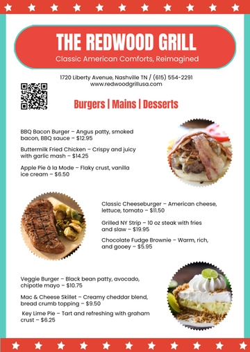 Free American Restaurant  Menu Template to Edit Online
