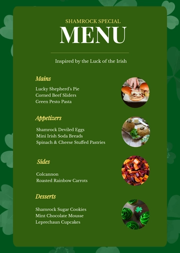 Free Shamrock Background Menu Template to Edit Online