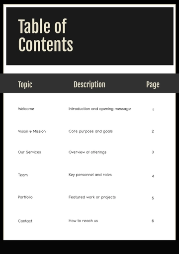 Free Black Table of Contents Page Template to Edit Online