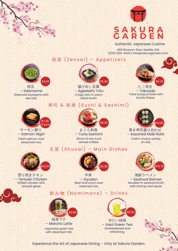 Free Japanese Restaurant Menu Template to Edit Online