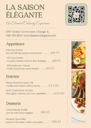Free Aesthetic Fine Dining Restaurant  Menu Template to Edit Online