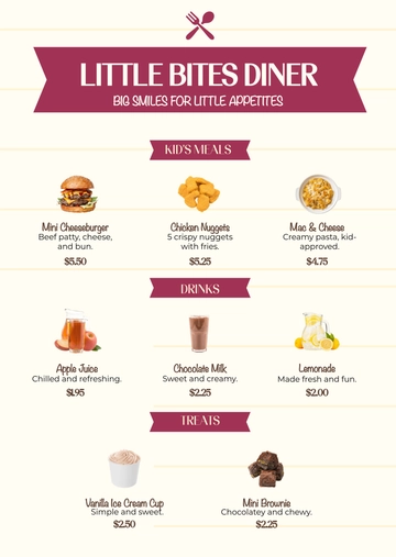 Free Basic Restaurant Menu Template for Kids to Edit Online