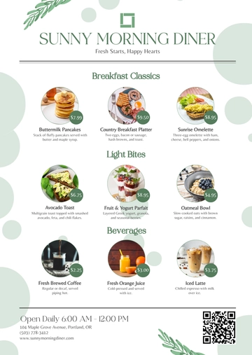 Free Breakfast Restaurant  Menu Template to Edit Online
