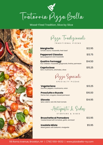 Free Professional Italian Pizza Restaurant Menu Template to Edit Online