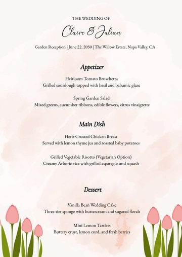 Free Modern Garden Wedding Menu Template to Edit Online