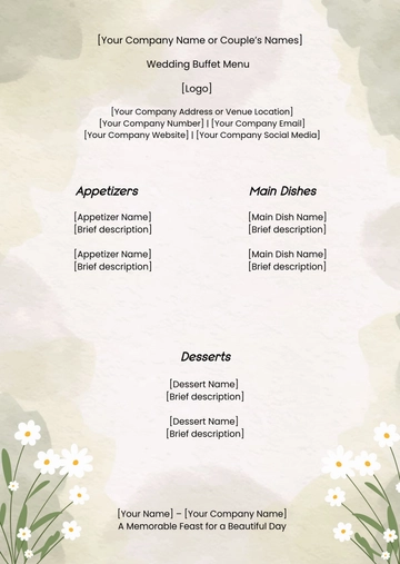 Free Blank Wedding Buffet Menu Template to Edit Online