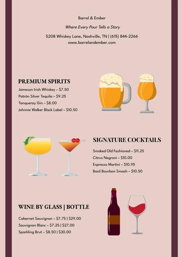 Free Alcoholic Drinks Menu Template to Edit Online