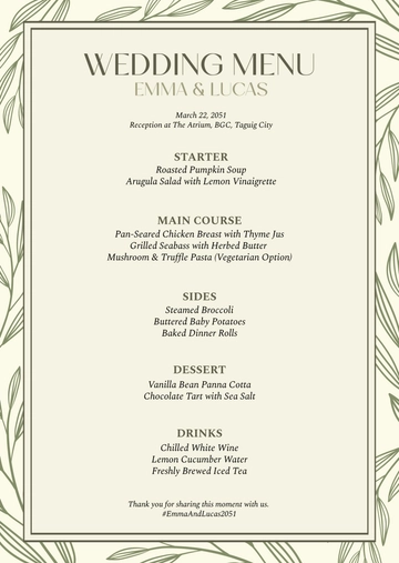 Free Minimalist Wedding Menu Template to Edit Online
