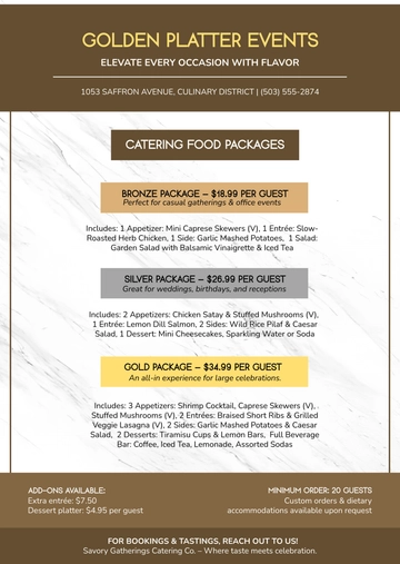 Free Printable Catering Food Menu Template to Edit Online