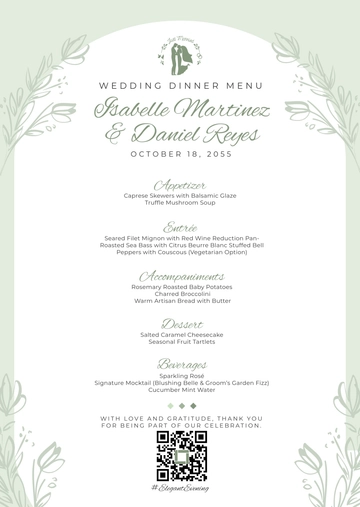 Free Aesthetic Wedding Dinner Menu Template to Edit Online