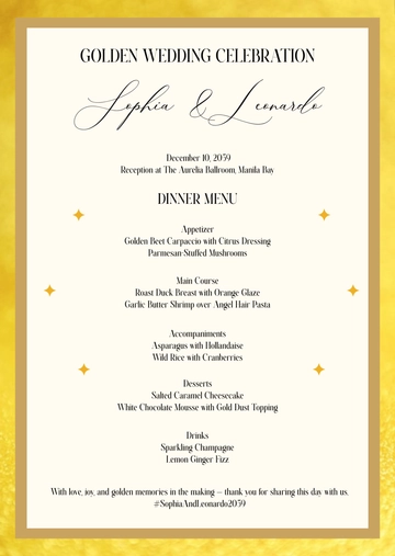 Free Golden Wedding Menu Invitation Templates to Edit Online