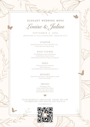 Free Elegant Wedding Menu Template to Edit Online