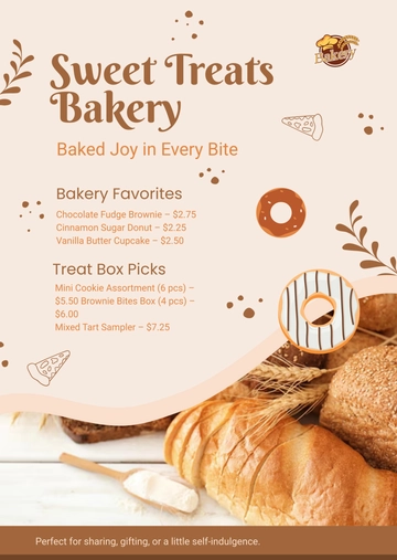 Free Sweet Treats Bakery Menu Template to Edit Online