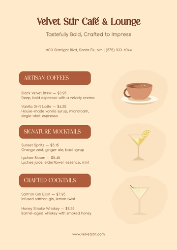 Free Signature Drinks Menu Template to Edit Online