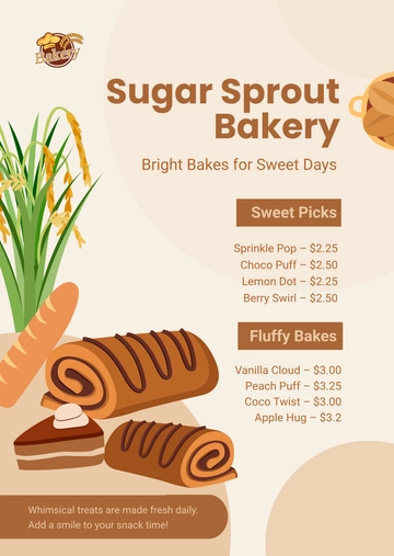 Free Pastel Bakery Menu Template to Edit Online