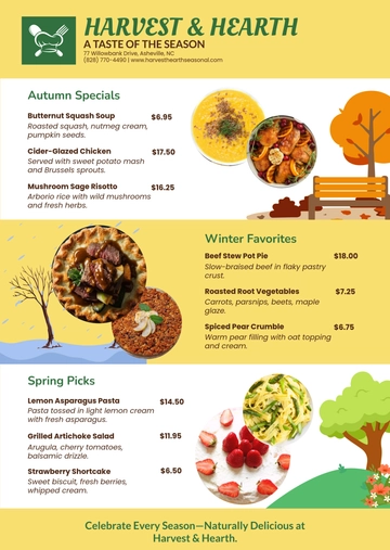 Free Seasonal Specials Restaurant Menu Template to Edit Online