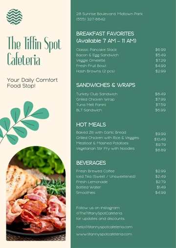 Free Modern Cafeteria Food Menu Template to Edit Online