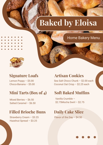 Free Modern Home Bakery Menu Template to Edit Online