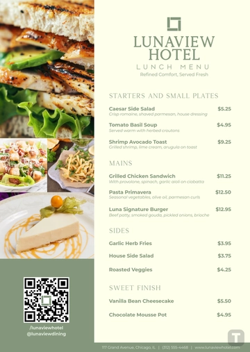 Free Hotel Lunch Food Menu Template to Edit Online