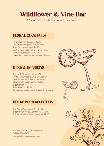 Free Wildflower Drinks Menu Template to Edit Online