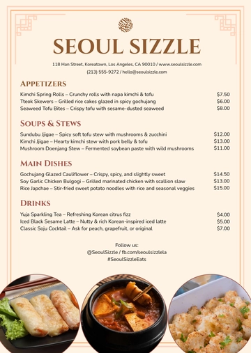 Free Creative Korean Food Menu Template to Edit Online