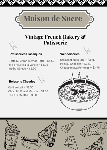 Free Vintage French Bakery Menu Template to Edit Online