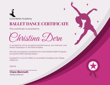 Free Aesthetic Ballet Dance Certificate Template to Edit Online
