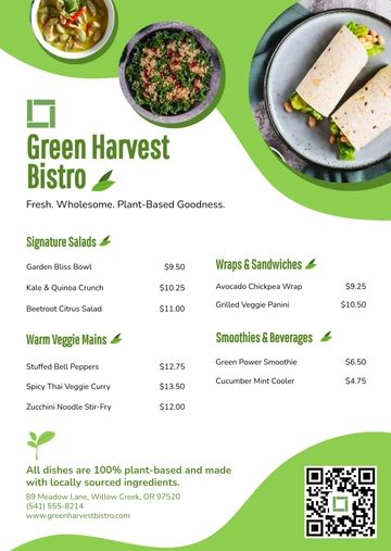 Free Vegetable Food Menu Template to Edit Online