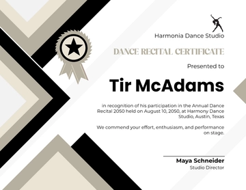 Free Simple Dance Recital Certificate Template to Edit Online
