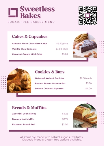 Free Sugar Free Bakery Menu Template to Edit Online