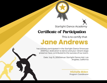 Free Dance Participation Certificate Template to Edit Online