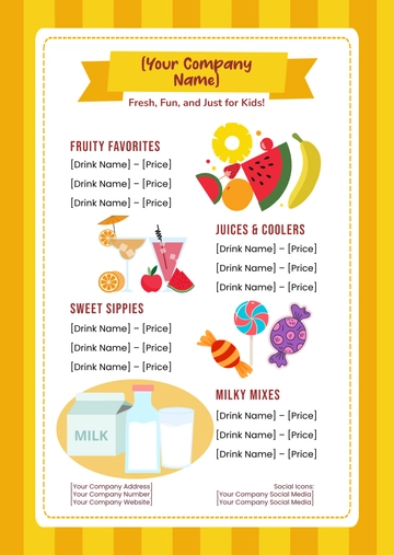 Free Blank Drink Menu for Kids Template to Edit Online