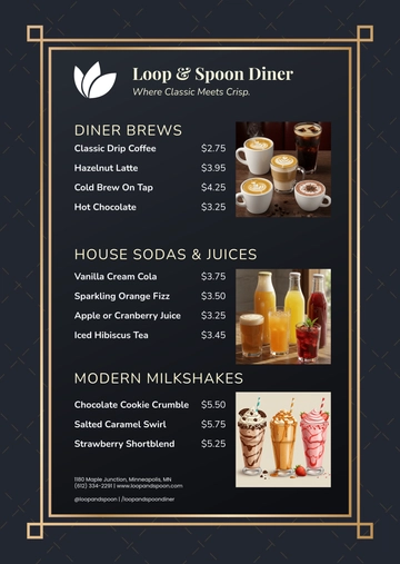 Free Modern Dinner Drink Menu Template to Edit Online