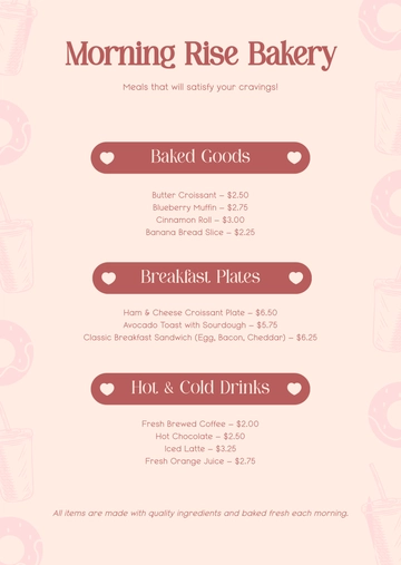 Free Bakery Breakfast Menu Template to Edit Online