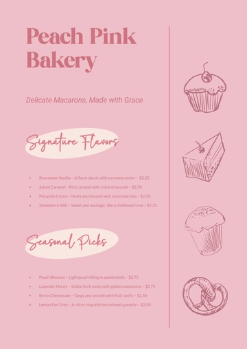 Free Peach Pink Bakery Macaron Menu Template to Edit Online
