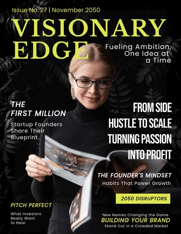Free Neon Black Entrepreneurs Magazine Cover Template to Edit Online