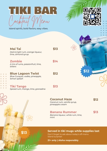 Free Basic Tiki Cocktail Menu Template to Edit Online