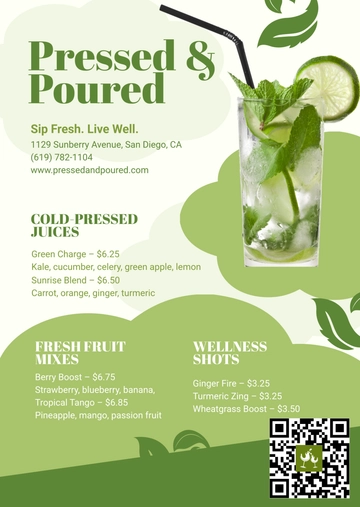 Free Juice Drink Menu Template to Edit Online