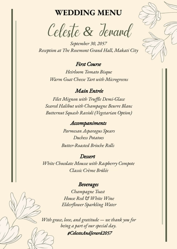 Free Professional Calligraphy Wedding Menu Template to Edit Online